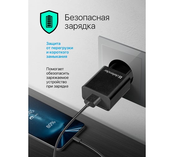 Сетевой адаптер Defender UPC-11 1xUSB,5V/2.1А, кабель micro-USB 83556