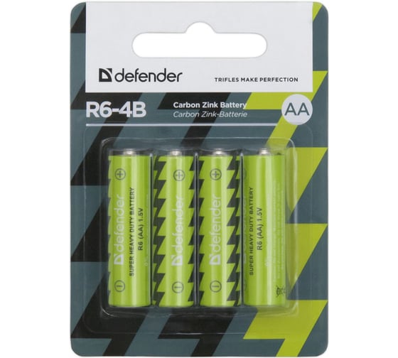 Солевая батарейка Defender R6-4B AA, в блистере 4 шт 56112