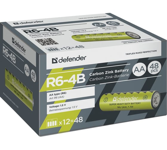 Солевая батарейка Defender R6-4B AA, в блистере 4 шт 56112