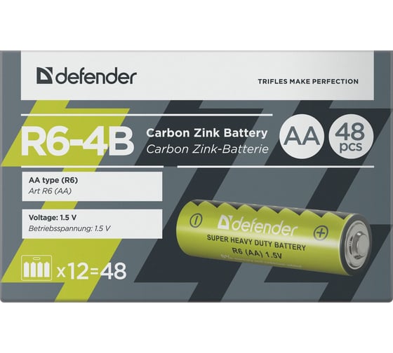 Солевая батарейка Defender R6-4B AA, в блистере 4 шт 56112