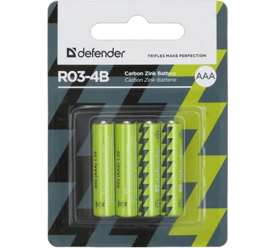Солевая батарейка Defender R03-4B AAA, в блистере 4 шт 56102