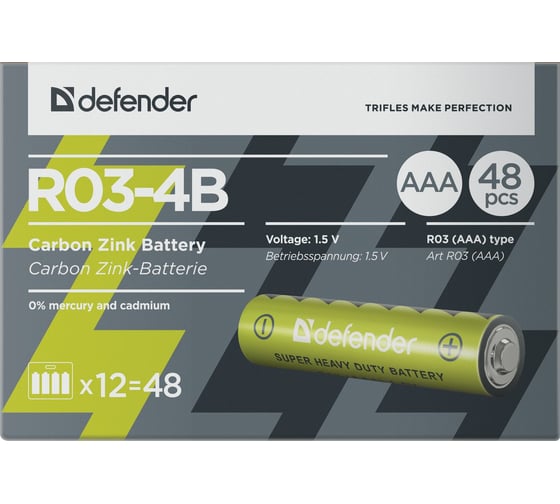 Солевая батарейка Defender R03-4B AAA, в блистере 4 шт 56102