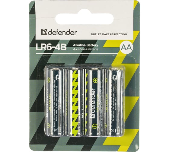 Алкалиновая батарейка Defender LR6-4B AA, в блистере 4 шт 56012