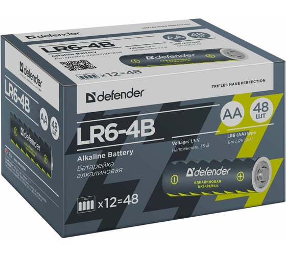 Алкалиновая батарейка Defender LR6-4B AA, в блистере 4 шт 56012