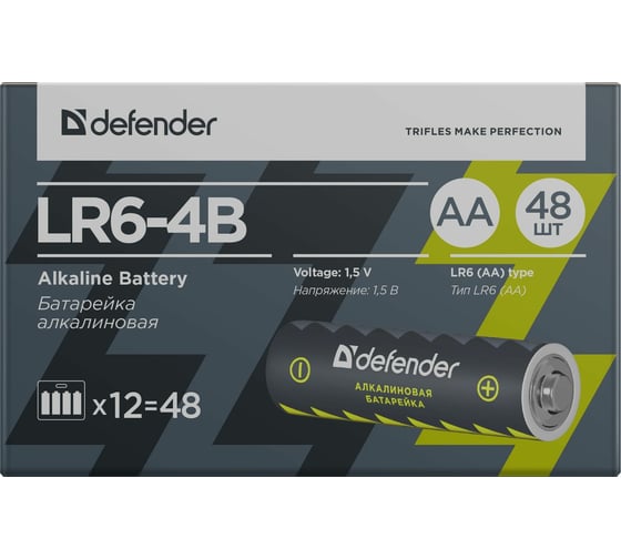 Алкалиновая батарейка Defender LR6-4B AA, в блистере 4 шт 56012
