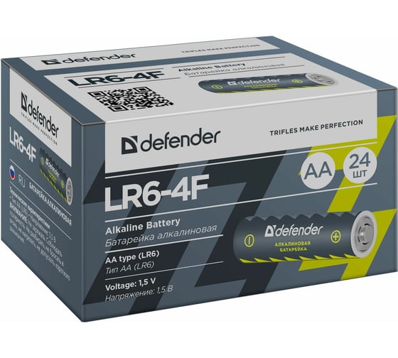 Алкалиновая батарейка Defender LR6-4F AA, в пленке 4шт 56011