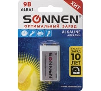 Батарейка SONNEN Alkaline, Крона алкалиновая, 1 шт., в блистере, 451092