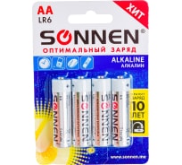 Батарейки SONNEN Alkaline, АА алкалиновые, 4 шт., в блистере, 451085