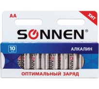 Батарейки SONNEN Alkaline, АА алкалиновые, 10 шт., в коробке, 451086