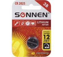Батарейка SONNEN Lithium, CR2025, 1 шт., в блистере, 451973