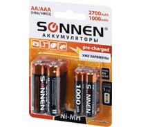 Аккумуляторные батарейки SONNEN ni-mh пальчиковые/мизинчиковые набор 8 шт. (aa+ааа) 2700/1000 mah 455612