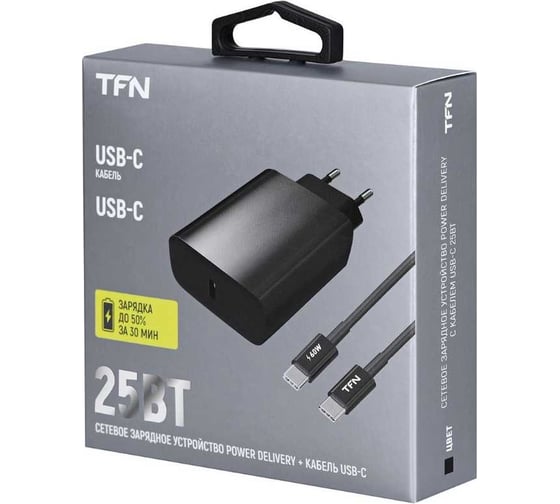 Сетевое зарядное устройство TFN type-c pd 25w+кабель type-c bk -WC34 TFN-WC34