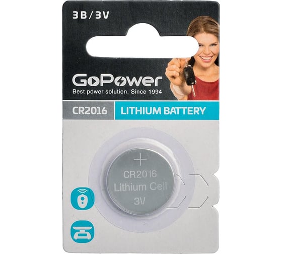 Батарейка GoPower CR2016 BL1 Lithium 3V 00-00023781 1