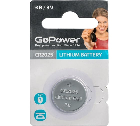 Батарейка GoPower CR2025 BL1 Lithium 3V 00-00023782
