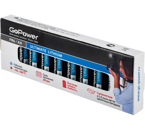 Батарейка GoPower FR6 AA BOX10 Lithium 1.5V 00-00024456