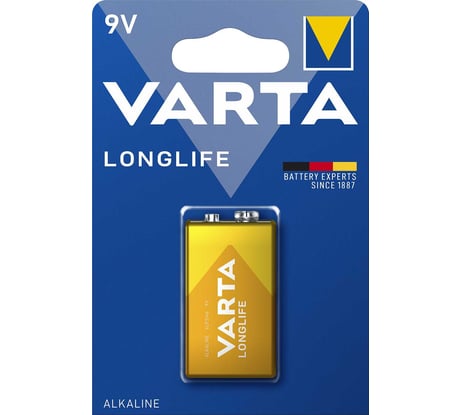 Батарейка Varta LONGLIFE Крона 6LR61 BL1 Alkaline 9V (4122) 4122101411 RPL00176