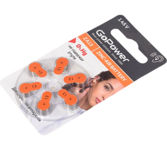 Батарейка GoPower ZA13 BL6 Zinc Air 00-00022494