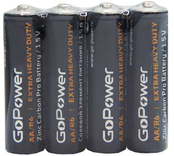 Батарейка GoPower R6 AA Shrink 4 Heavy Duty 1.5V 60 шт 00-00015592