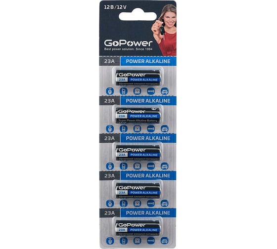 Батарейка GoPower LR23/A23/MN21 BL5 Alkaline 12V 00-00022423