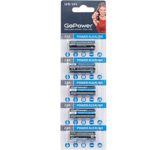 Батарейка GoPower LR23/A23/MN21 BL5 Alkaline 12V 00-00022423 1