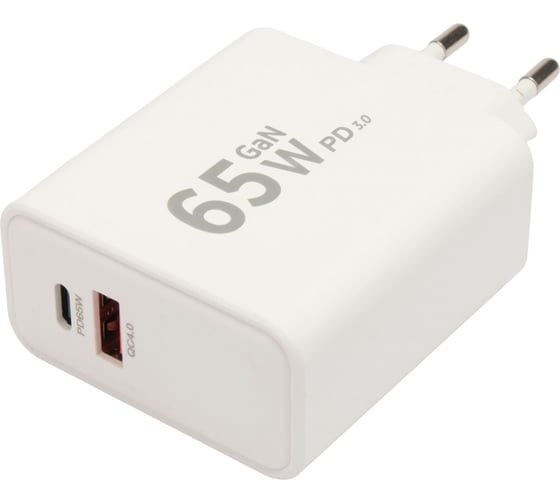Зарядное устройство Cablexpert 65вт gan, qc4.0/pd3.0, 2 порта: usb и type-c, белый, коробка, MP3A-PC-50