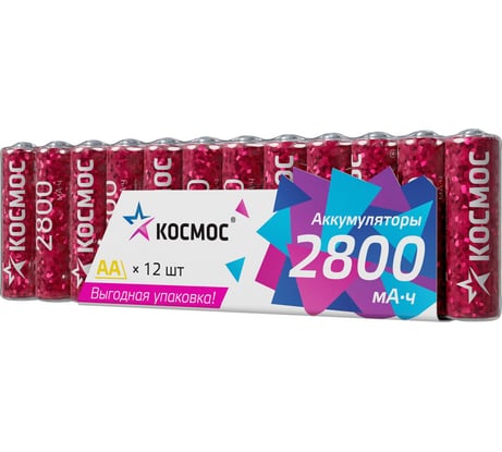 Аккумулятор КОСМОС R6 2800mAh Ni-Mh 12 в спайке KOCR6NIMH2800mAh12S
