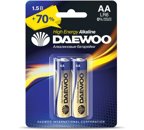Солевая батарейка Daewoo LR 6 HIGH ENERGY Alkaline BL-2 5007536