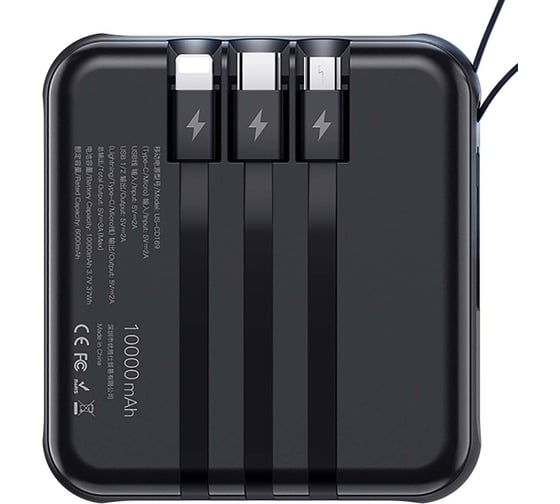 Внешний АКБ USAMS US-CD169 10000 mAh, PB61 LED Display Mini Power Bank With Input & Output Cables, черный (10KCD16901) УТ000030068 1