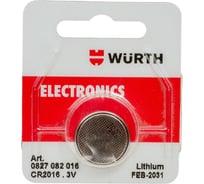 Пуговичные литиевые элементы питания батарея Wurth Lithium CR2016 3 V 0827082016061 100