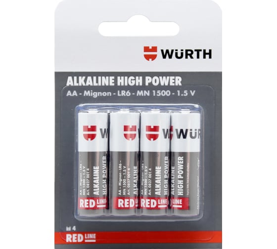 Щелочная батарея Wurth Alkali Mignon Red Line 1,5 V AA LR6 08270014 961 4 1