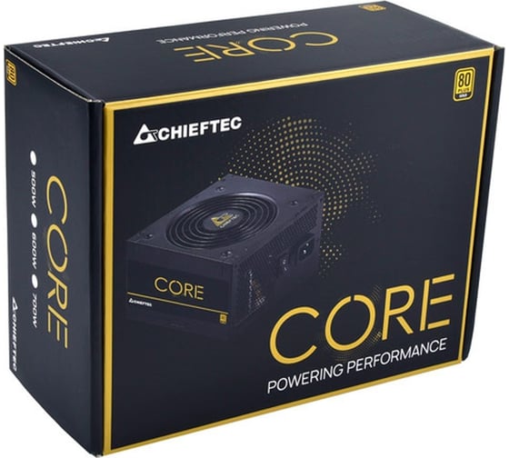 Блок питания для компьютера Chieftec CORE 500 Вт, ATX 12В 2.3 PSU,W/12cm Fan,80 plus Gold, BBS-500S OE BBS-500S-Bulk