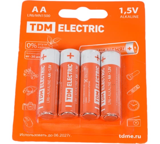 Элементы питания TDM LR6 AA Alkaline 1,5V BP-4 SQ1702-0003