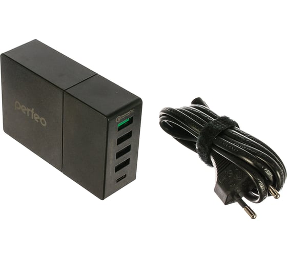 Сетевая зарядная станция PERFEO FAST 5, 3xUSB, QC3.0, Type C, черный, 30012268
