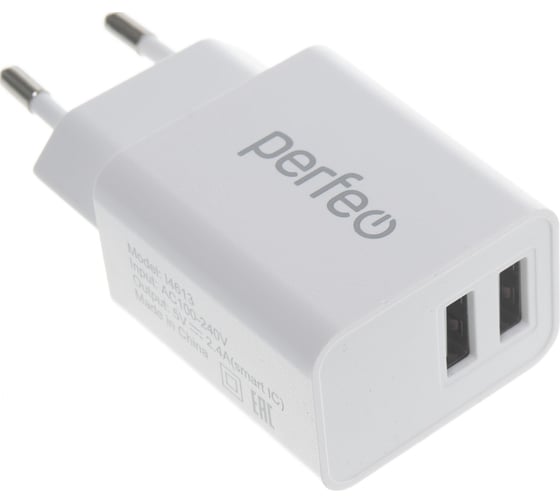 Сетевое зарядное устройство с двумя разъемами PERFEO USB, 2.4А, 30012042 1