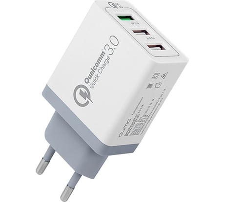 Сетевое зарядное устройство QUMO Charger 0019, 30 Вт, 3 USB, 3 USB, 4.2A, 1 USB QC 3.0, FCP, AFC + 2 USB 2,4A, белый 23714