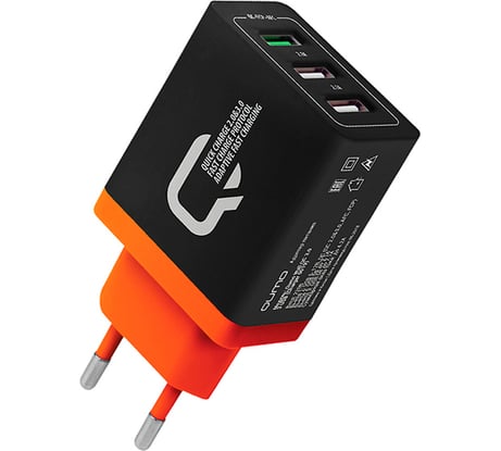 Сетевое зарядное устройство QUMO Charger 0019, 30 Вт, 3 USB, 3 USB, 4.2A, 1 USB QC 3.0, FCP, AFC + 2 USB 2,4A, черный 24350