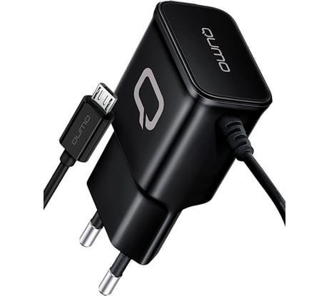 Сетевое зарядное устройство QUMO Energy Charger 0024 2.1A, встроенный кабель MicroUSB, черный 30548