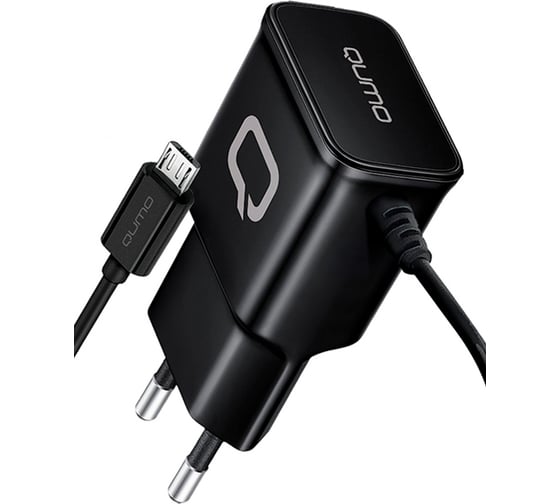Сетевое зарядное устройство QUMO Energy Charger 0024 2.1A, встроенный кабель MicroUSB, черный 30548