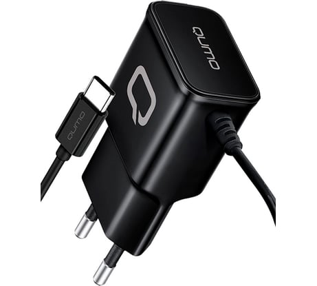 Сетевое зарядное устройство QUMO Energy Charger 0025 2.1A, встроенный кабель TYPE-C, черный 30549