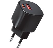 Сетевое зарядное устройство QUMO Energy GaN Mini PD, 30W Charger 0072, два порта: Type-C PD, + USB-A QC3.0, цвет черный 43014