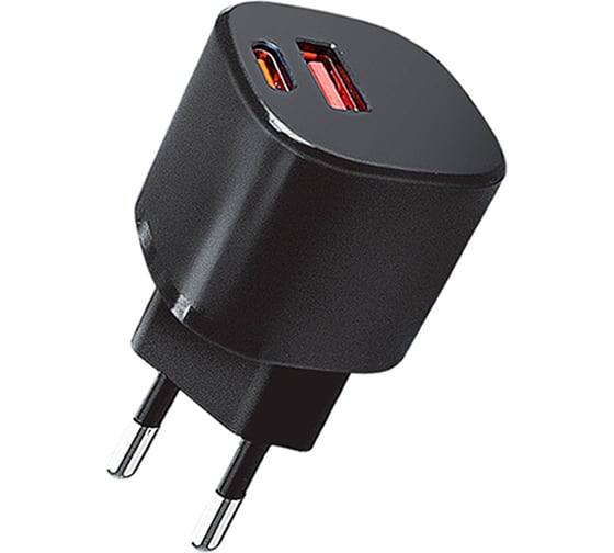 Сетевое зарядное устройство QUMO Energy GaN Mini PD, 30W Charger 0072, два порта: Type-C PD, + USB-A QC3.0, цвет черный 43014 1