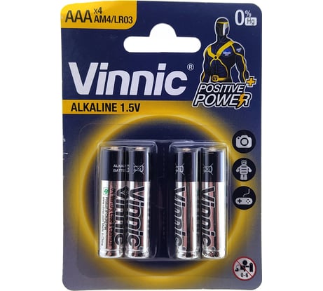 Алкалиновые щелочные батарейки VINNIC LR03 (AAA) 1.5В блистер/4 штуки 4898338006612