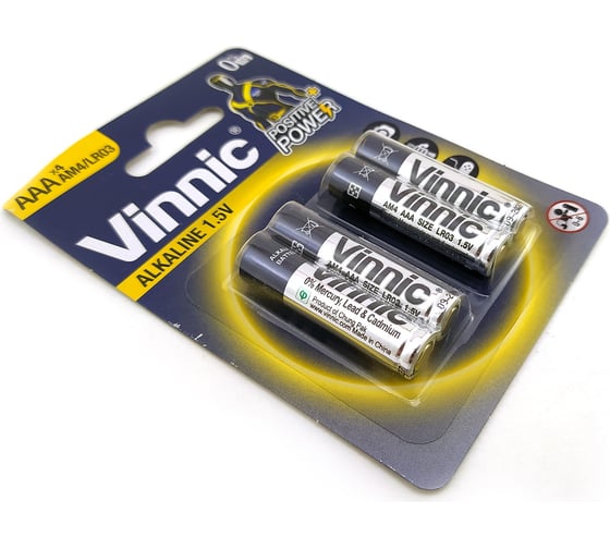 Алкалиновые щелочные батарейки VINNIC LR03 (AAA) 1.5В блистер/4 штуки 4898338006612