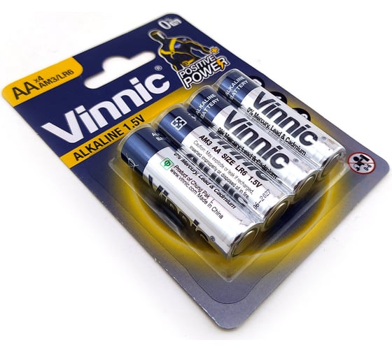 Алкалиновые щелочные батарейки VINNIC LR6 (AA) 1.5В блистер/4 штуки 4898338005998