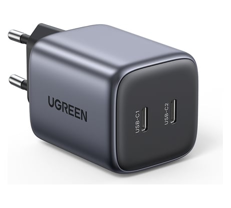 Сетевое зарядное устройство Ugreen Nexode Mini USB-C+USB-C 45W PD GaN Fast Charger EU, цвет серый 90573