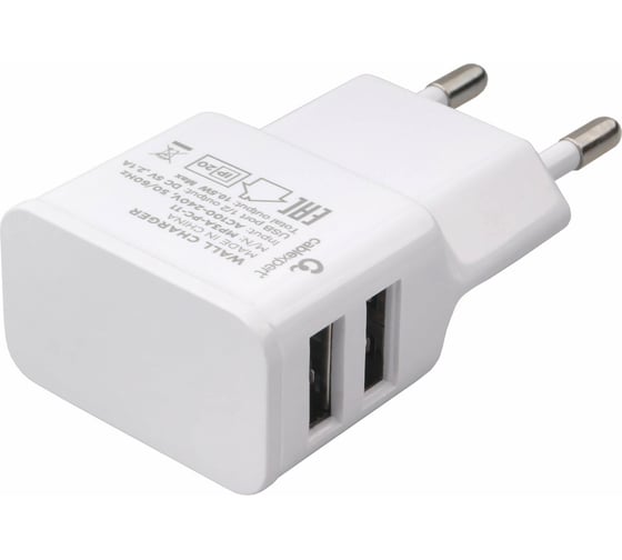 Адаптер питания Cablexpert MP3A-PC-11 100/220V - 5V USB 2 порта 2.1A белый