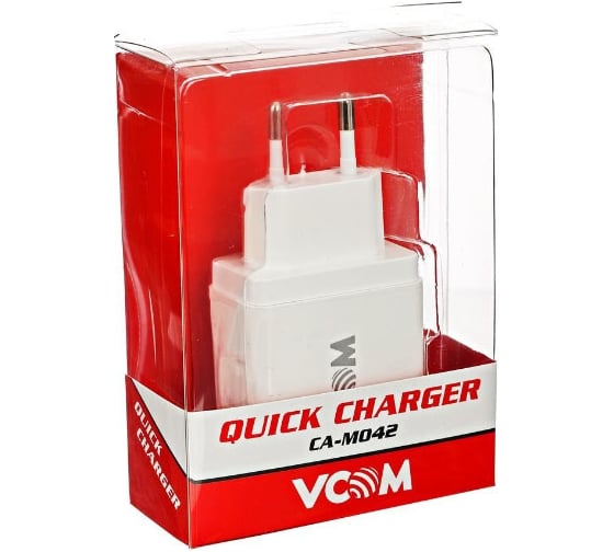 Зарядное устройство VCOM M042 AC /EU Plug 100-220V/ - USB, IC, Quick Charge 3.0 CA-M042