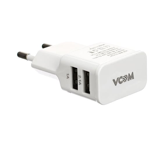 Зарядное устройство VCOM DC528 AC, EU Plug 100-220V, USBx2 Port/Out.: DC5V, 2,1A/1.0A CA-DC528