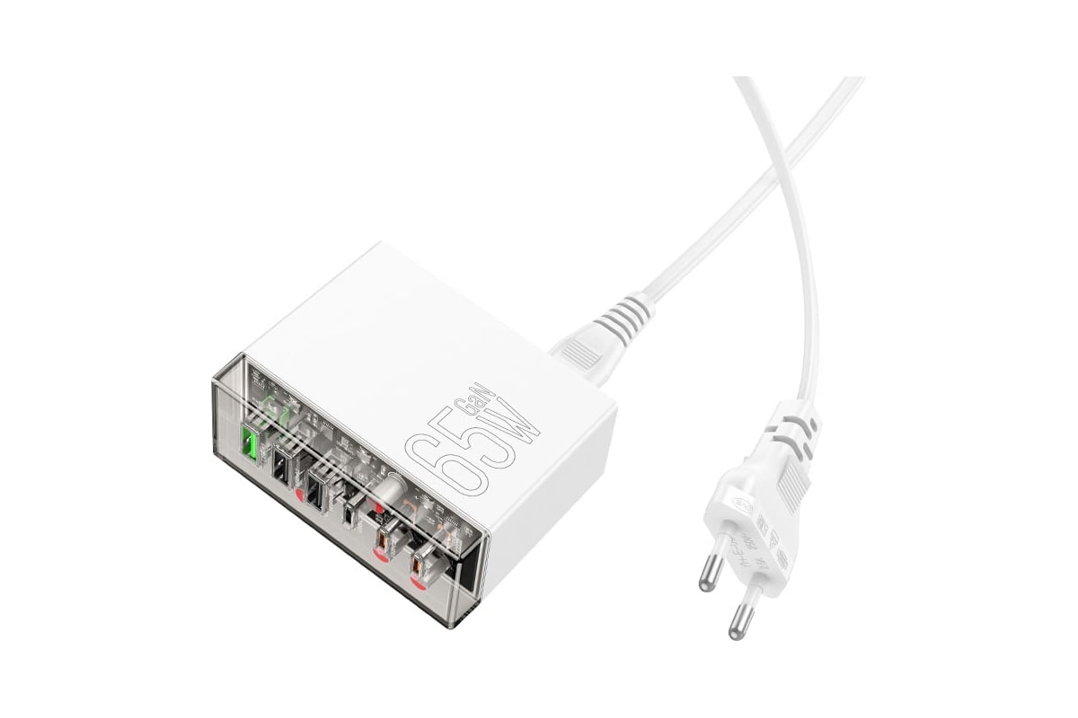 Многофункциональное зарядное устройство Hoco 65W GaN, QC3.0/PD, 3хUSB,  3хType-C, N36, белый, коробка, 6942007606608