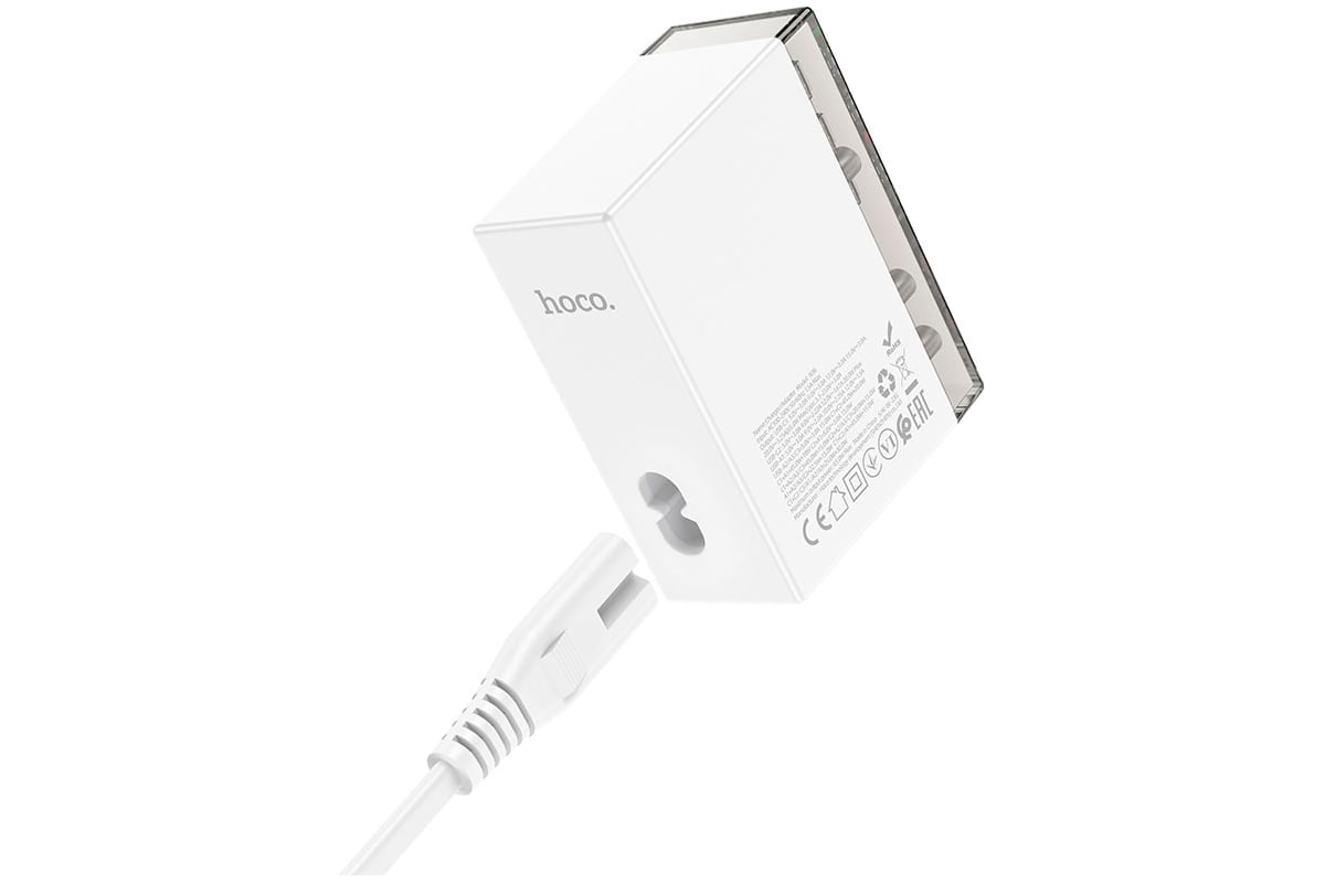 Многофункциональное зарядное устройство Hoco 65W GaN, QC3.0/PD, 3хUSB,  3хType-C, N36, белый, коробка, 6942007606608